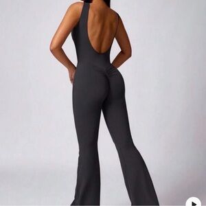 Charcoal Scoop-Back Ruched Jumpsuit